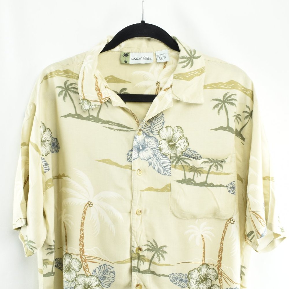 Island Blue Tropical Hawaiian Mens Shirt L Palms